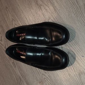 Great Condition* Prada LINEA ROSSA* Black Slip On Logo Vamp Loafer